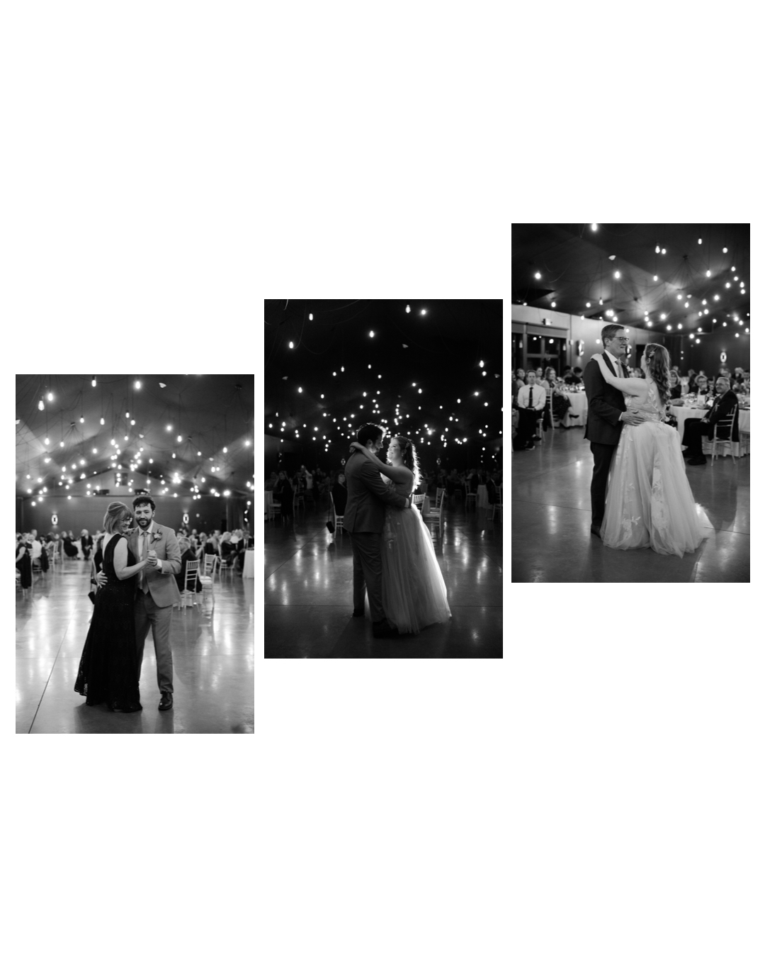 Romantic first dance at Jorgensen Farms in Westerville, Ohio, captured by Ashley Wallace Photography. Bride and groom share an intimate moment during their wedding reception in a rustic, elegant venue.